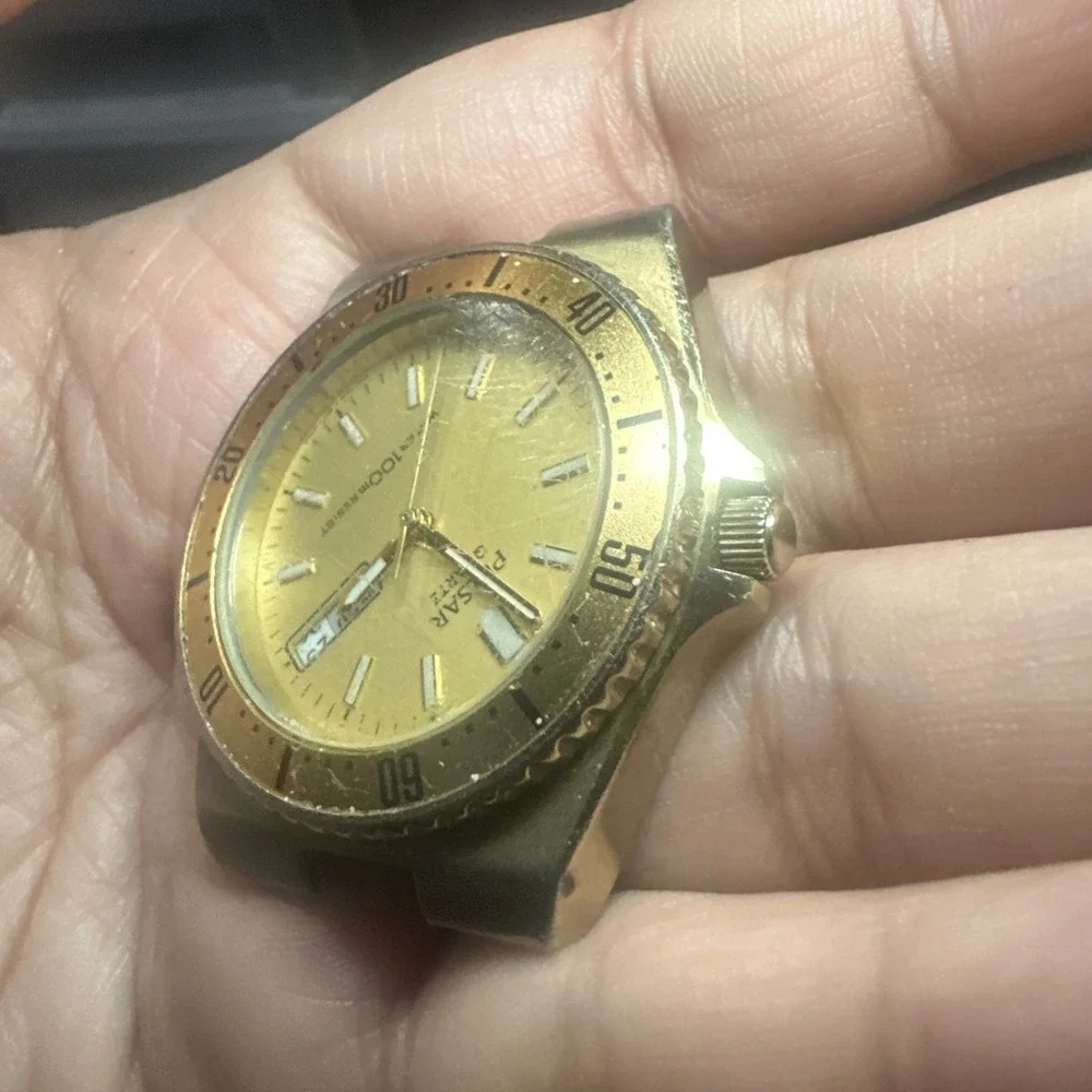 Works VTG Pulsar Divers Mens Watch & Rotating Bezel Quartz 38mm Gold Tone REPAIR